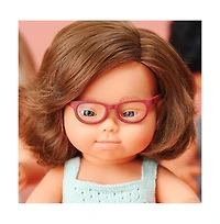 Miniland My Friends and Me Collection Brunette Baby Girl Doll with Down Syndrome and Glasses- 15"