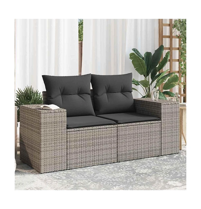 vidaXL Garden Sofa Grey Pe rattan, powder-coated steel, polyester 2-seater