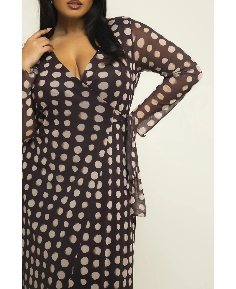 Fashion-szn Curve Women's Polka Dot Wrap Midaxi Dress