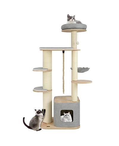 Gymax 63'' Tall Modern Cat Tree w/ Perch Condo Hammock 5.6'' Scratching Posts