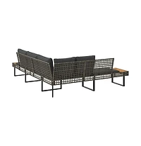 Garden Sofa Grey Poly Rattan L-shaped Removable Covers