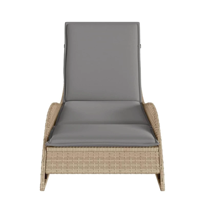 Patio Sun Lounger Beige Pe Rattan, Powder-Coated Steel Extra Long