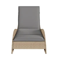 Patio Sun Lounger Beige Pe Rattan, Powder-Coated Steel Extra Long