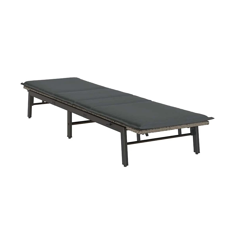 Sun Lounger Grey Pe Rattan, Powder-Coated Steel Adjustable