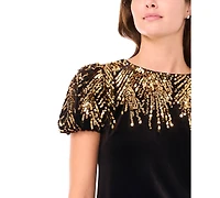 CeCe Women's Puffy Scoop Neck Short Sleeve Dress