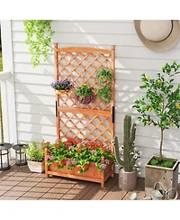 Gymax 60'' Tall Raised Garden Bed w/ Diamond Lattice Trellis Drainage Holes Outdoor