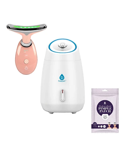 Pursonic Complete At-Home Facial Spa Bundle – Facial Steamer, 7-in-1 Led Light Therapy Device & Hydrocolloid Pimple Patches
