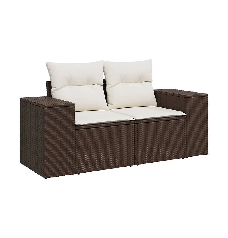 Garden Sofa Brown Poly Rattan 2-Seater Removable Covers