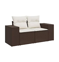 Garden Sofa Brown Poly Rattan 2-Seater Removable Covers