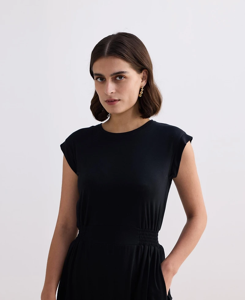 Reistor Women's Short Dress With Smocking Side Detail Black