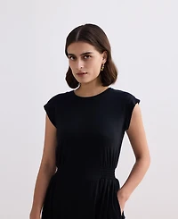 Reistor Women's Short Dress With Smocking Side Detail Black
