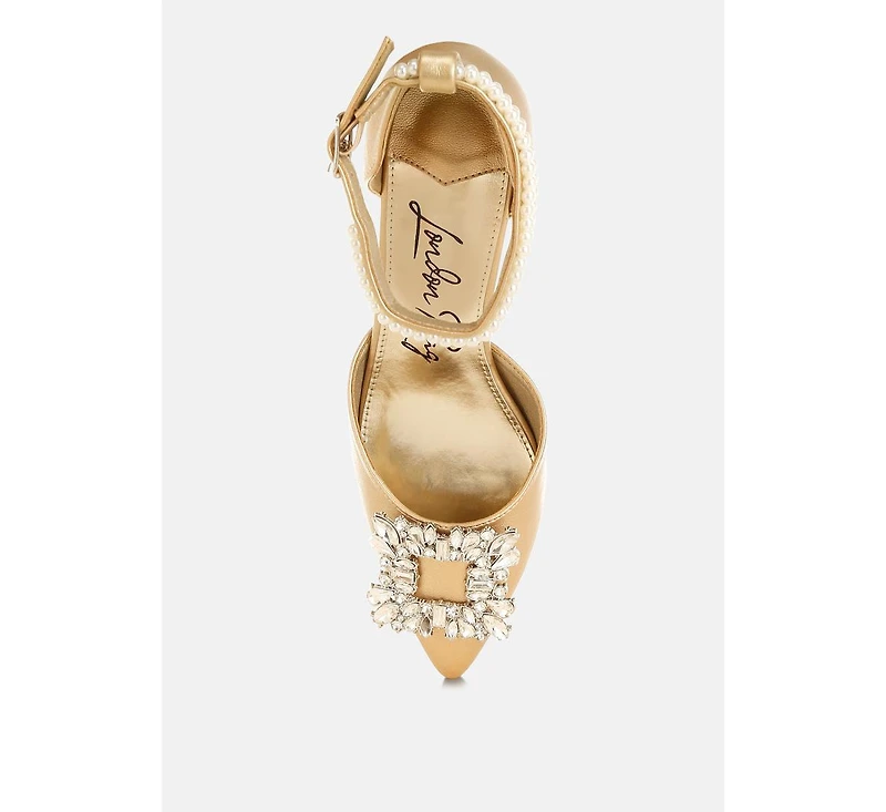 London Rag Onkana Diamante Brooch Kitten Heel Sandals Women