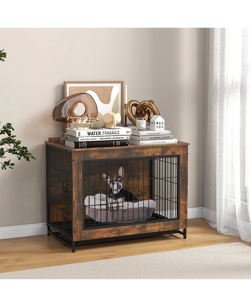 Gymax Industrial Dog Crate Furniture Heavy-duty Kennel Cage w/ 3 Chew-proof Walls Large