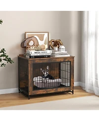Gymax Industrial Dog Crate Furniture Heavy-duty Kennel Cage w/ 3 Chew-proof Walls Large