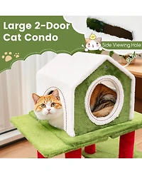 Gymax 48'' Mushroom Cat Tree for Indoor Cats w/ 2 Cute Condos Plush Perch Teasing Balls