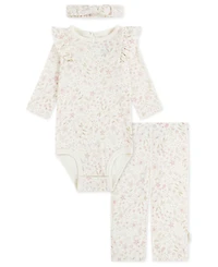 Huggies Baby Girls 3-Piece Bodysuit, Pants and Hairband Set