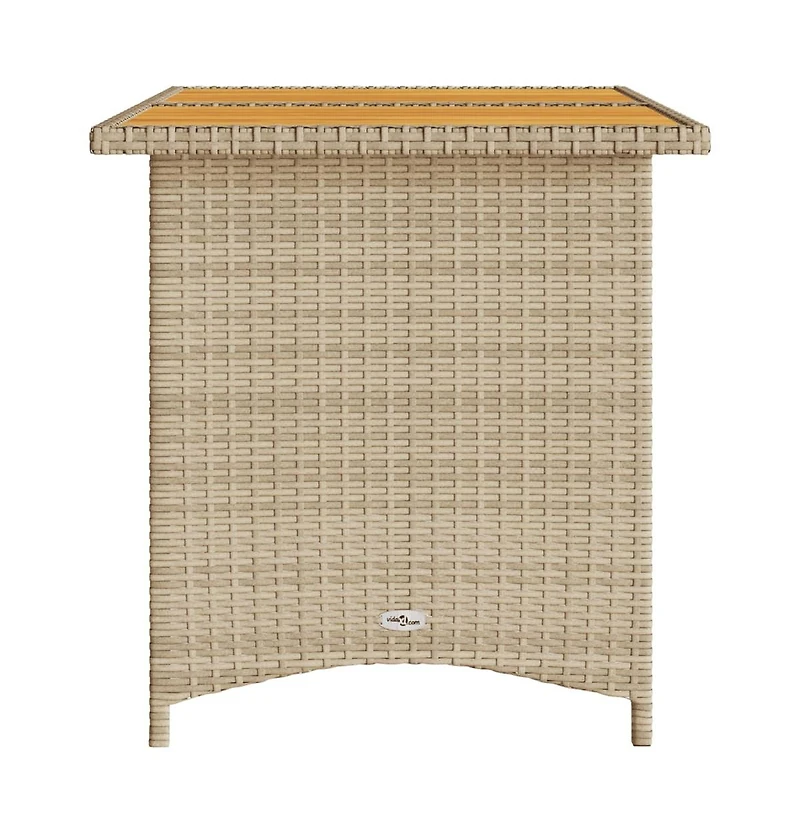 Patio Table with Wooden Top Beige Poly Rattan
