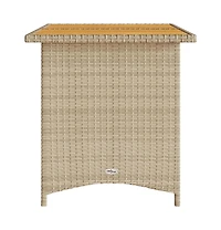 Patio Table with Wooden Top Beige Poly Rattan