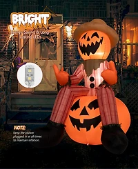 6FT Halloween Inflatable Pumpkin Head Scarecrow with Led Lights for Outdoor Yard and Lawn Decoration