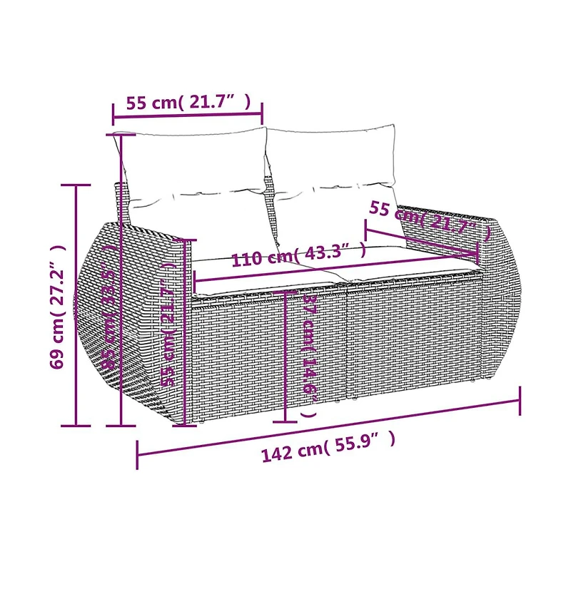 Patio Sofa with Cushions 2-Seater Brown Poly Rattan