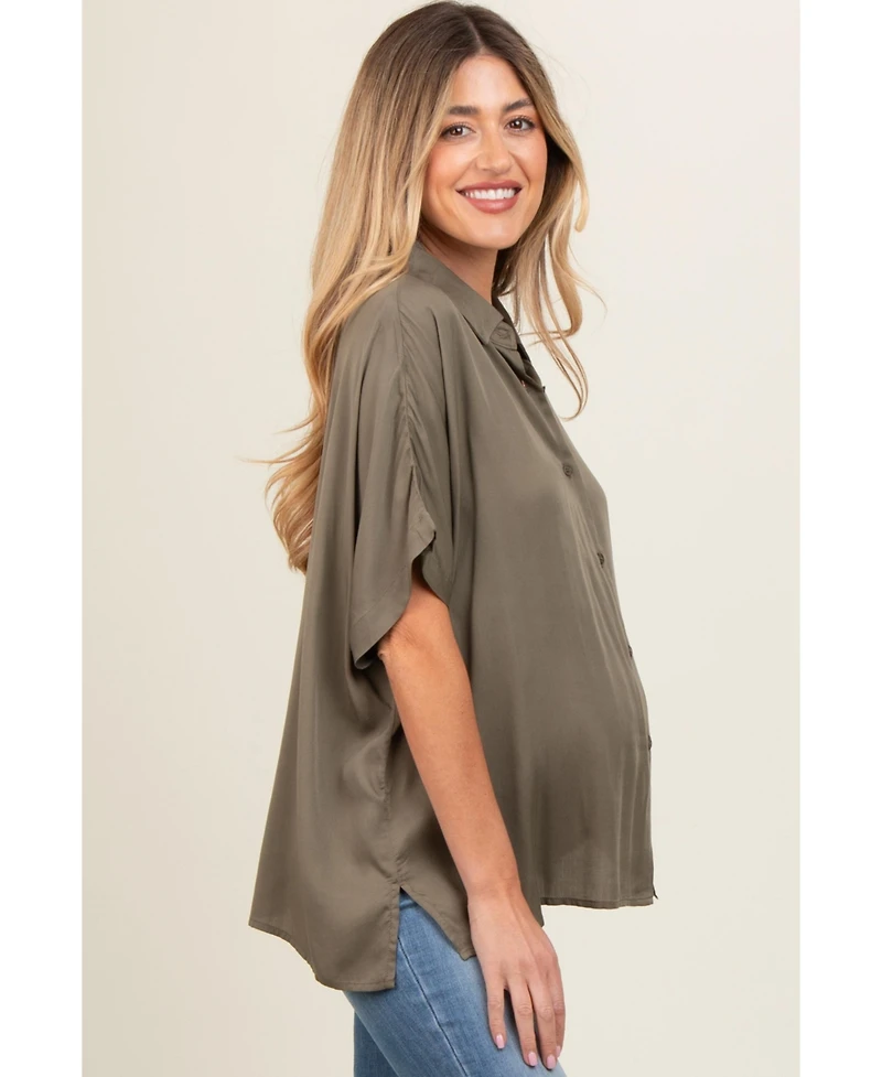 Pinkblush Maternity Brown Dolman Sleeve Button Down Blouse