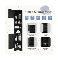Chic Crate-Multi-Functional Corner Cabinet Tall Bathroom Storage w/ 2 Doors & Adj. Shelves + Open Shelf | Black