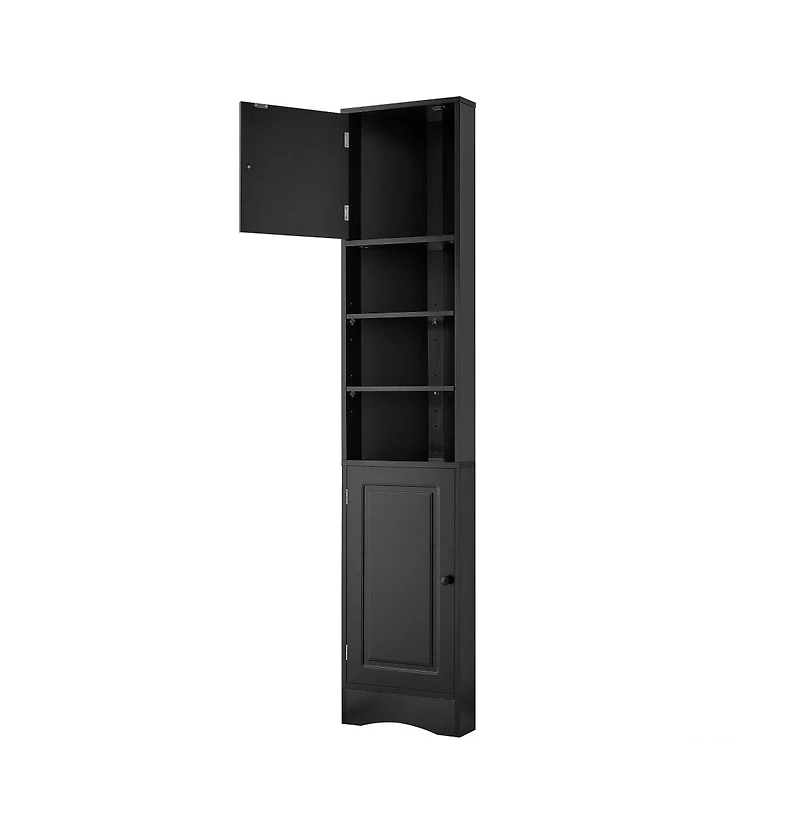 Chic Crate-Multi-Functional Corner Cabinet Tall Bathroom Storage w/ 2 Doors & Adj. Shelves + Open Shelf | Black