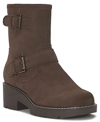 Lucky Brand Women's Migyn Buckle Round Toe Moto Lug Sole Booties