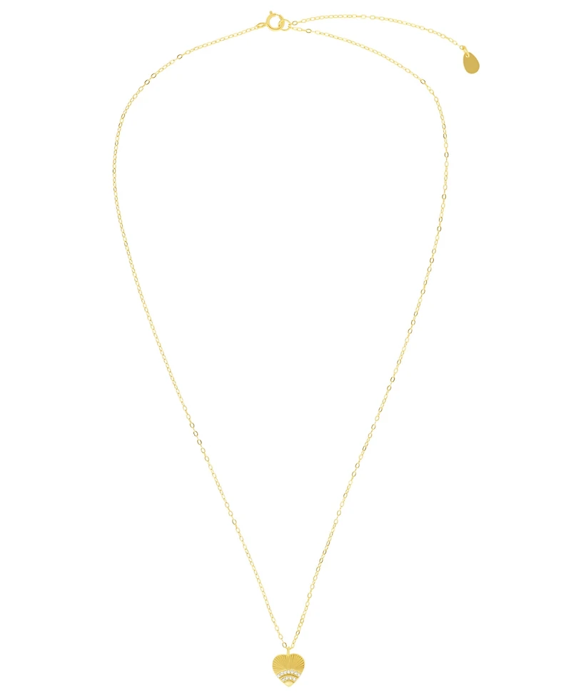 Cubic Zirconia Fluted Texture Heart Pendant Necklace in 14k Gold-Plated Sterling Silver, 16" + 2" extender