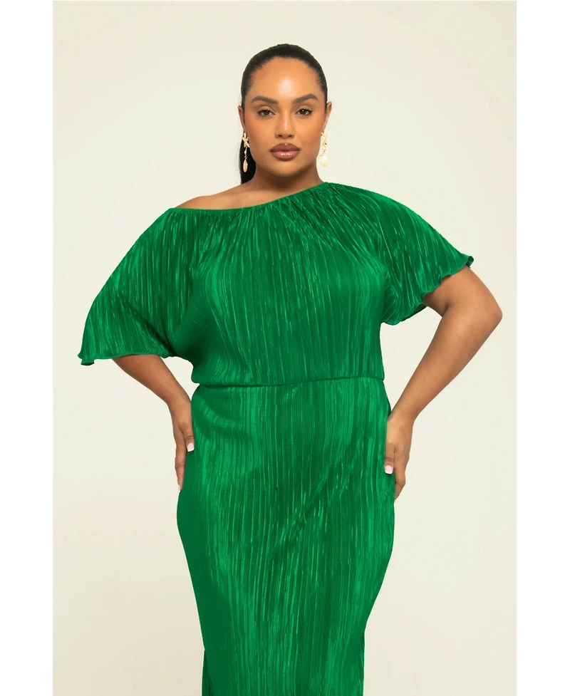 Fashion-szn Curve Women's Off-The-Shoulder Plisse Midaxi Dress