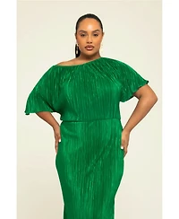 Fashion-szn Curve Women's Off-The-Shoulder Plisse Midaxi Dress