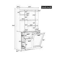 Chic Crate White Bathroom Tilt-Out Hamper Cabinet 70.9" Tall Freestanding Organizer | Adjustable Shelves & Drawers | Steel Handles