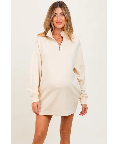 Pinkblush Maternity Cream Half Zip Long Sleeve Mini Dress