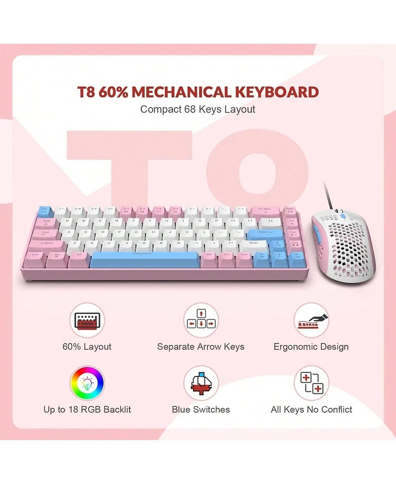 60% Rgb Gaming Keyboard And Mouse Combo - Wired Mechanical Keyboard, 68 Keys Tkl Compact Mini Layout, Gaming Mouse, Up To 6400 Dpi For Pc Gamer