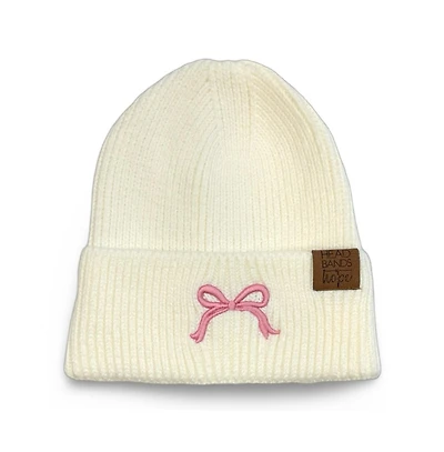 Women's Embroidered Bow Beanie - White