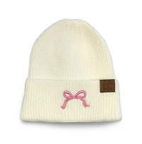 Women's Embroidered Bow Beanie - White