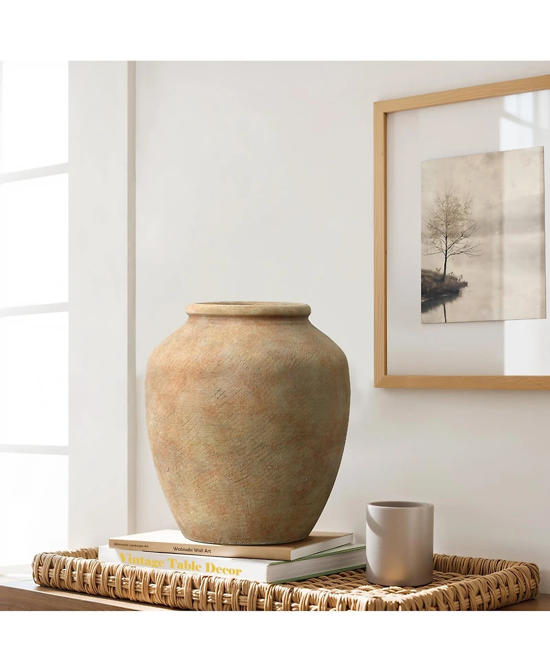 LuxenHome Terracotta 10.4" Vase with Earthy Brown Tones, Accent for Farmhouse or Boho Interiors