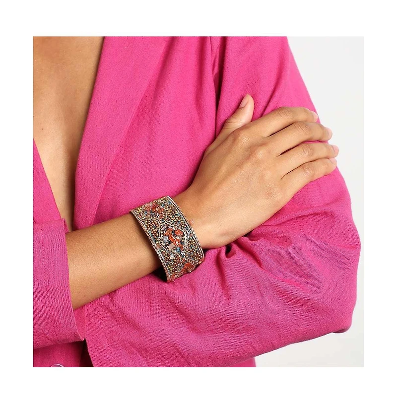 Sohi Women's Gold Embellished Leather Bracelet