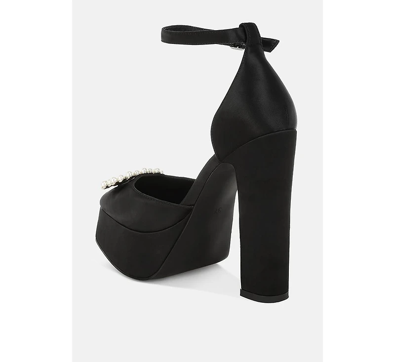 Womens Maeissa Pearls Brooch Detail Platform Block Heel Sandals