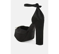 Womens Maeissa Pearls Brooch Detail Platform Block Heel Sandals