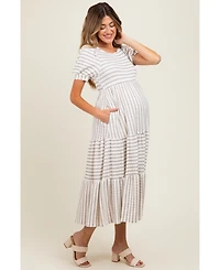 Pinkblush Maternity Striped Short Sleeve Tiered Maxi Dress