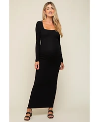Pinkblush Black Ribbed Long Sleeve Square Neck Maternity Maxi Dress