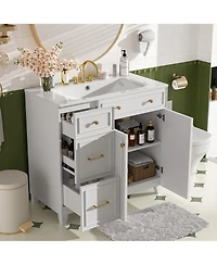 Lovmor 36inch Bathroom Vanity with Ceramic Sink Standard and Double Layer Drawers Soft Close Doors for Small and Medium Bathrooms