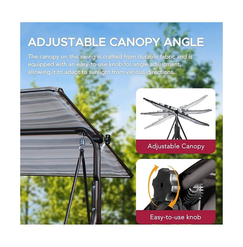 Sunjoy 2-Seat Patio Metal Proch Swing With Adjustable Canopy