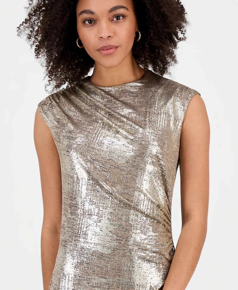 Connected Women's Metallic Jersey Ruched Sleeveless Gown