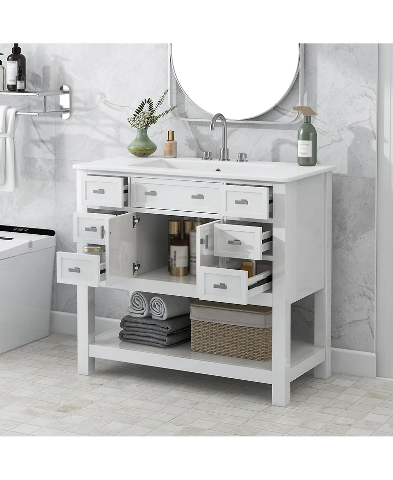 Lovmor 36inch Bathroom Vanity with Top Sink Modern Bathroom Storage Cabinet with 2 Soft Closing Doors and 2 Drawers Single Sink Bathroom Vanity