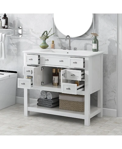 Lovmor 36inch Bathroom Vanity with Top Sink Modern Bathroom Storage Cabinet with 2 Soft Closing Doors and 2 Drawers Single Sink Bathroom Vanity