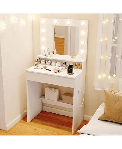 Volenca Vanity Desk with Adjustable Brightness and 3 Light Modes for Bedroom