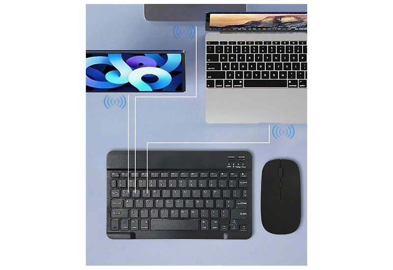 Ultra-Thin Portable Keyboard and Mouse Set - Bluetooth Keyboard and Wireless Matte Mouse with Laptop and Tablet, Three Systems Compatible