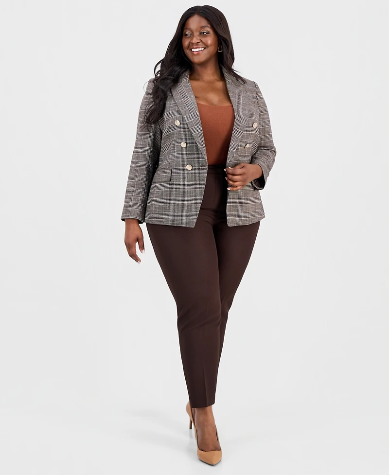 Tahari Asl Plus Plaid Peak Lapel Double-Breasted Blazer